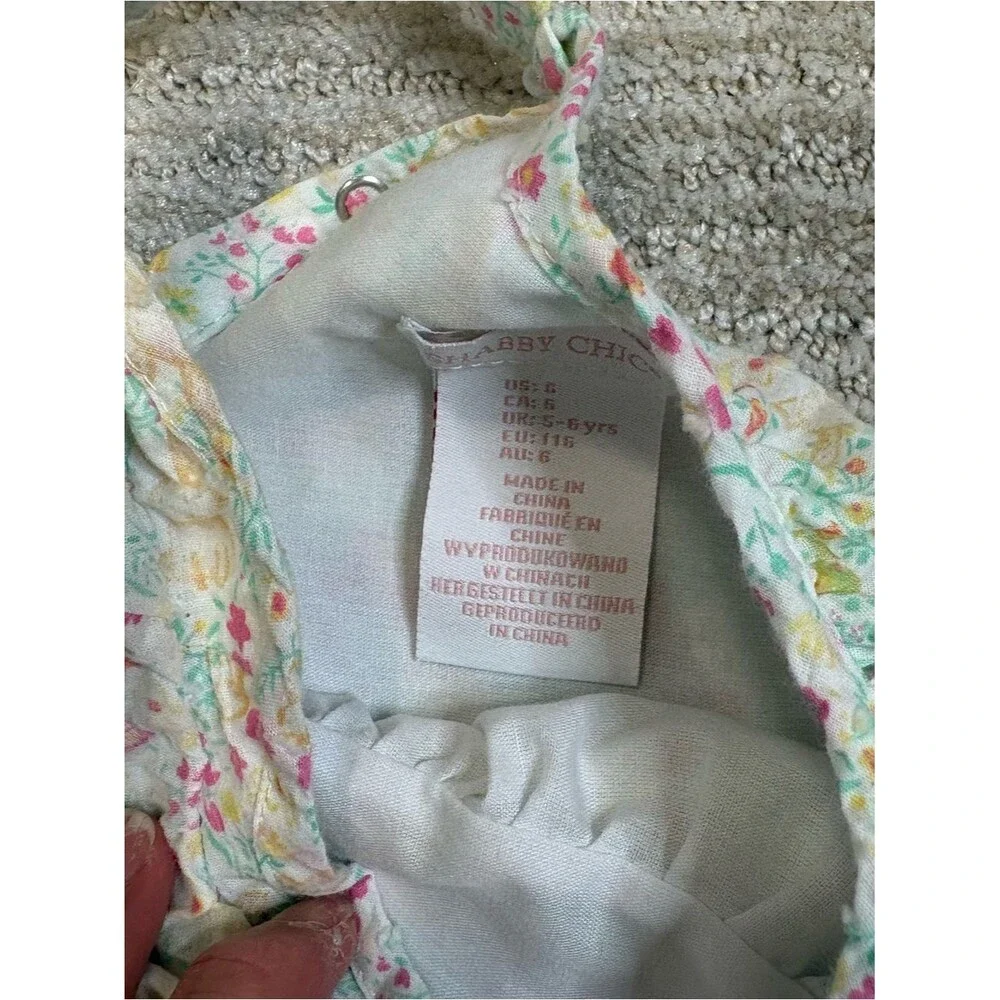 Shabby Chic Floral Bunny Pinafore Ruffle Dress Girls Size 6 Swiss Dot Sundress